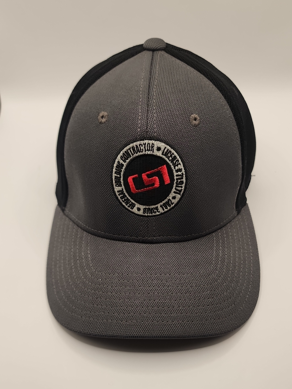 Port Authority Gray and Black Baseball Cap with Red Logo